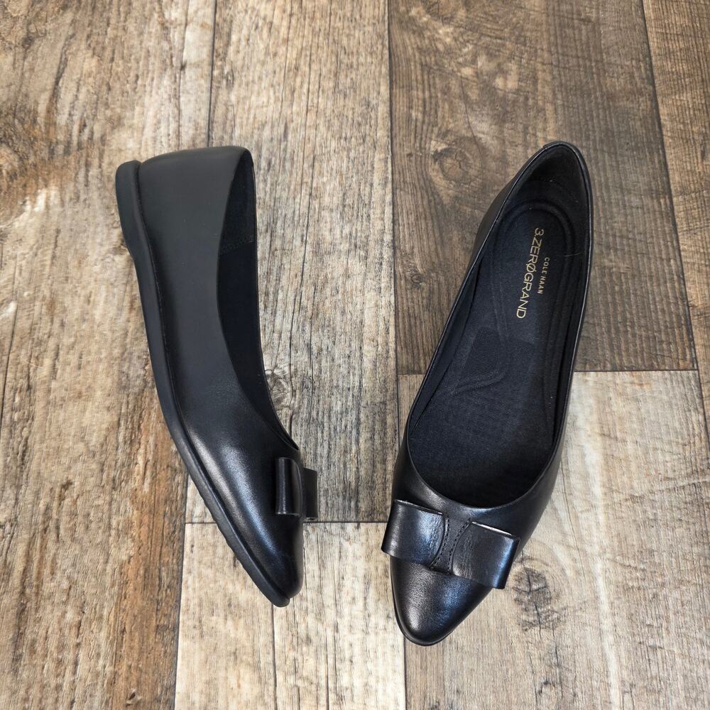 Cole Haan Zerogrand Ballet Flats Womens 6B Black Leather Bow Comfort Shoes